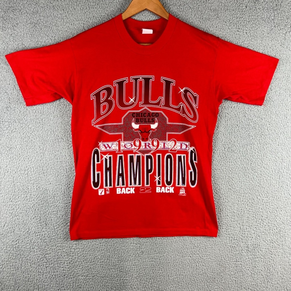 Vintage Chicago Bulls T Shirt Mens Large Red 1992 World Champions Single Stitch